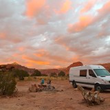 Sprinter van in an Indian Creek sunset (photo: Zoe Hart)